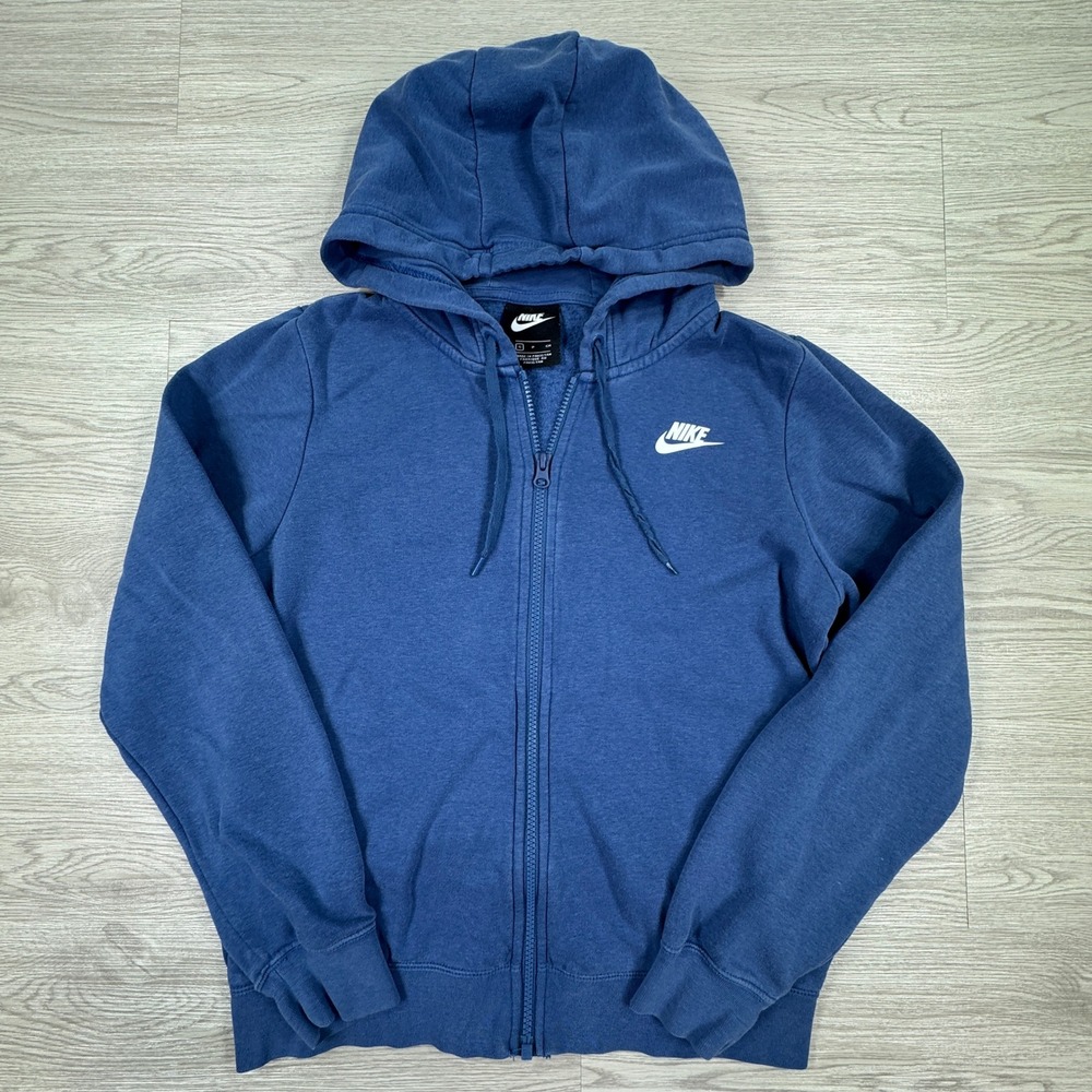 Nike Women's Hoodie Full Zip Sportswear Club Fleece Blue Small Logo Sweatshirt